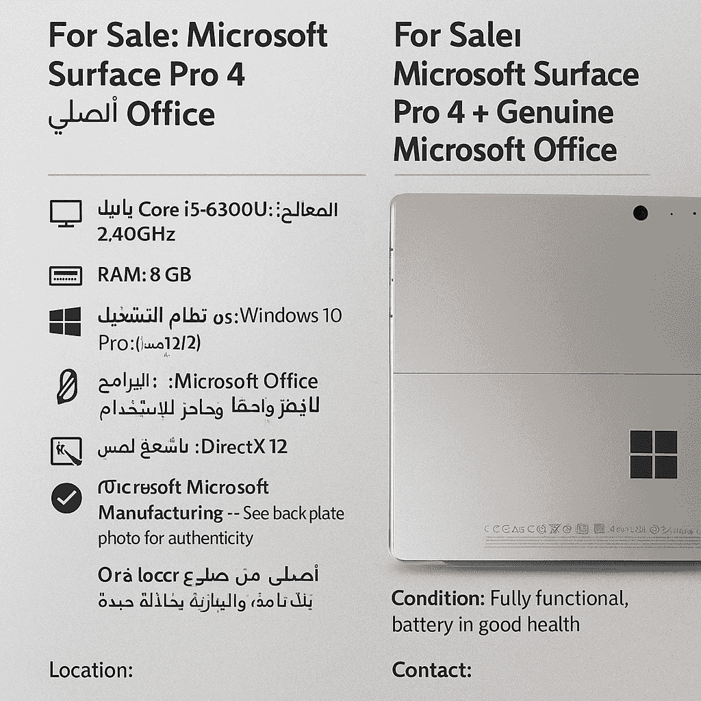 📢 For sale: Microsoft Surface Pro 4 with original Office